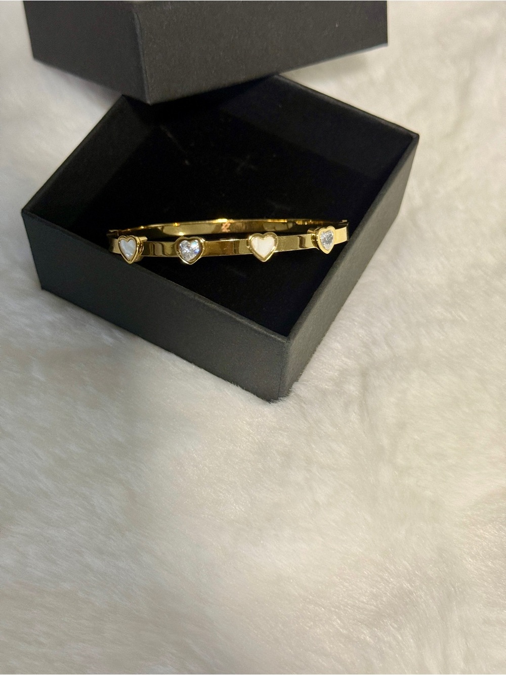 Gold Heart Accent Bangle Bracelet - Women Jewelry - Picture 3 of 5